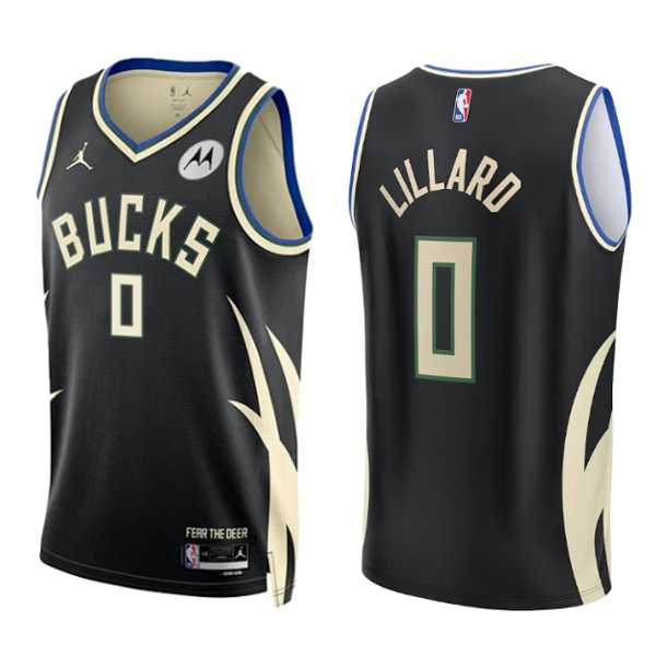 Mens Milwaukee Bucks #0 Damian Lillard Black Stitched Basketball Jersey Dzhi->milwaukee bucks->NBA Jersey